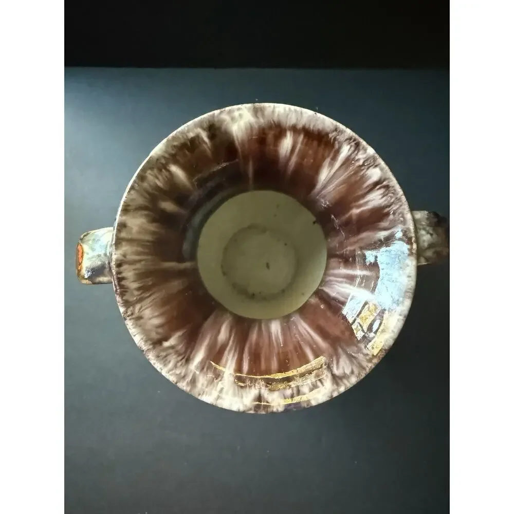 Vintage JASBA KERAMIK German Pottery Vase 1930s Drip Glaze Brown Handcrafted